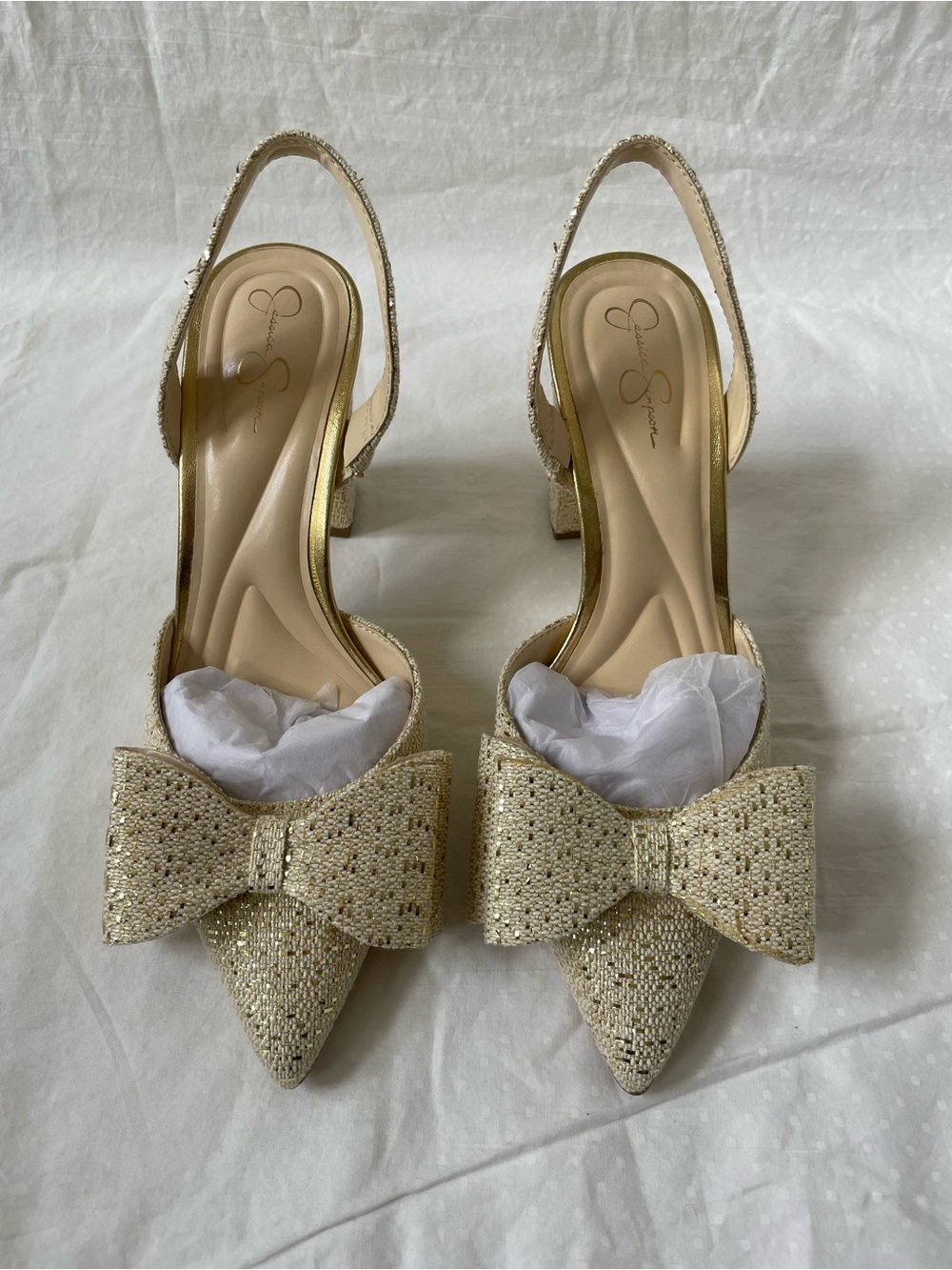 Jessica Simpson Nekira 3 Slingback Heel Pumps - Natural Gold Glitter size 8 New - Picture 2 of 12